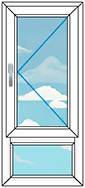 Пластиковое окно с одной створкой и фрамугой снизу размером 700x1520